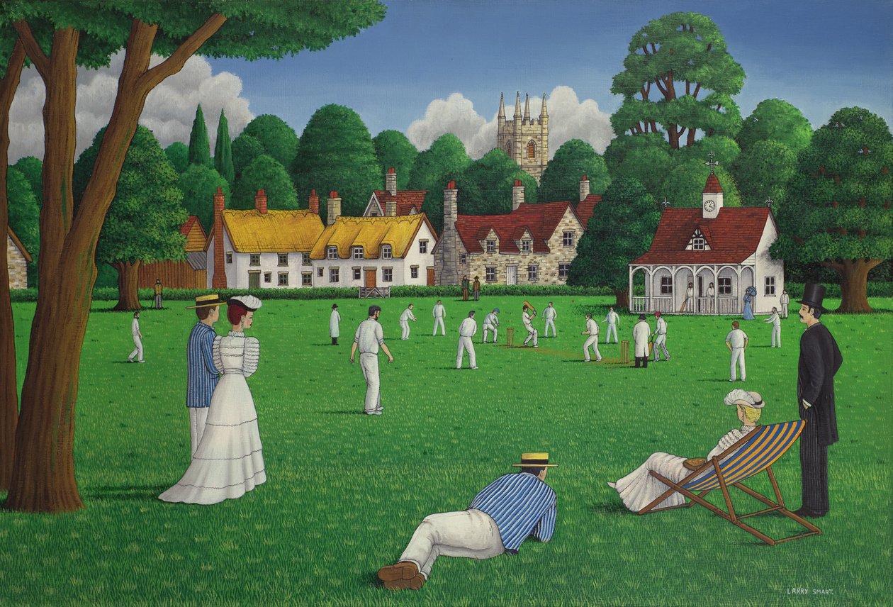 Edwardian Cricket, 1986 (akryl na płótnie) autorstwa Larry Smart