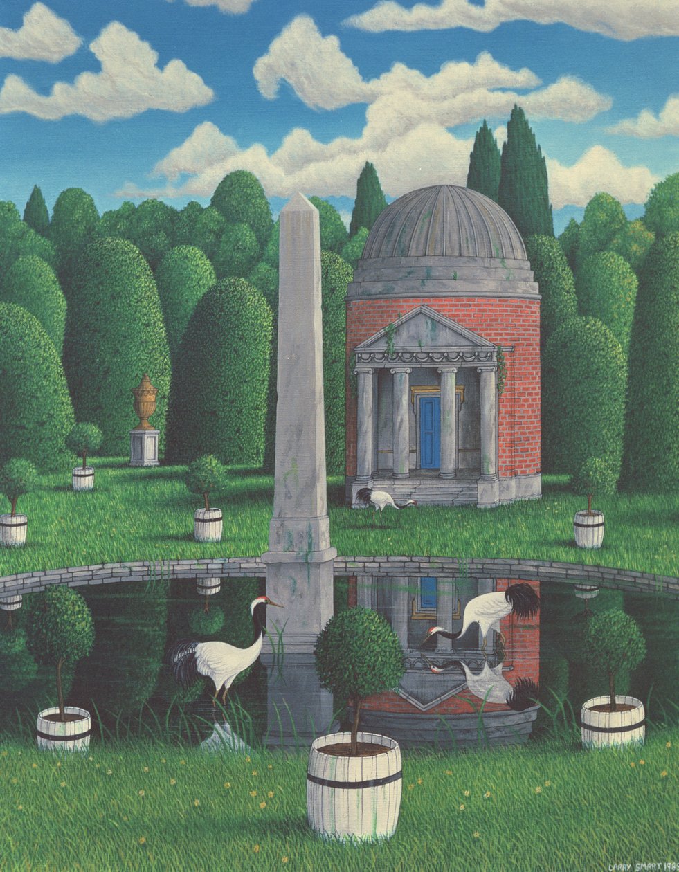 Świątynia, Chiswick House Gardens, 1989 (akryl na płótnie) autorstwa Larry Smart