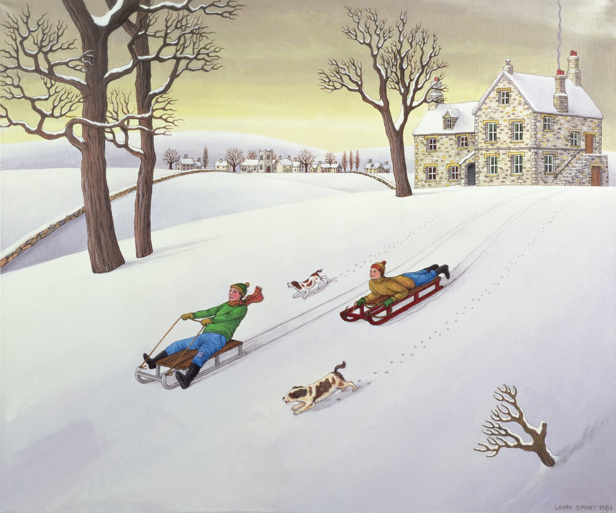 Saneczkarstwo, 1986 (akryl na lnie) autorstwa Larry Smart