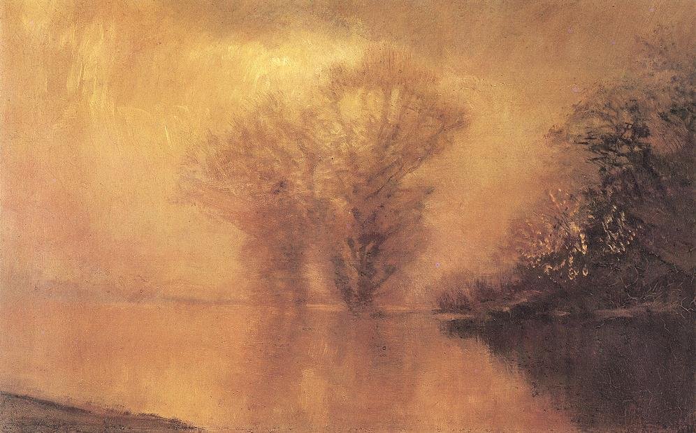 Scena nad wodą w luminescencyjnej mgle autorstwa Laszlo Mednyanszky