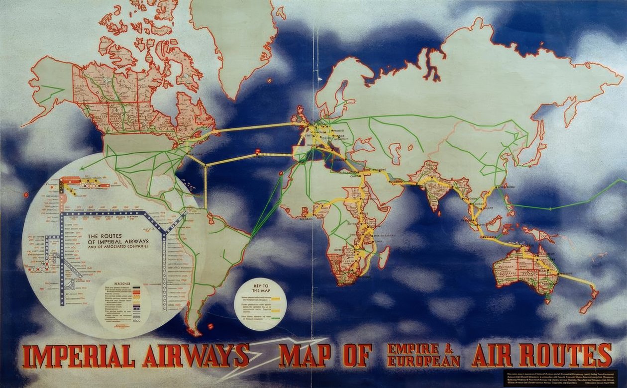 Imperial Airways Mapa Imperium i europejskich tras lotniczych autorstwa Laszlo Moholy Nagy
