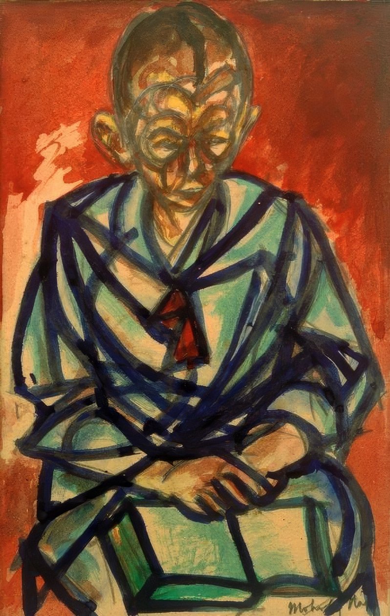 Bez tytułu (żeglarz Miklós, czyta książkę) autorstwa Laszlo Moholy Nagy