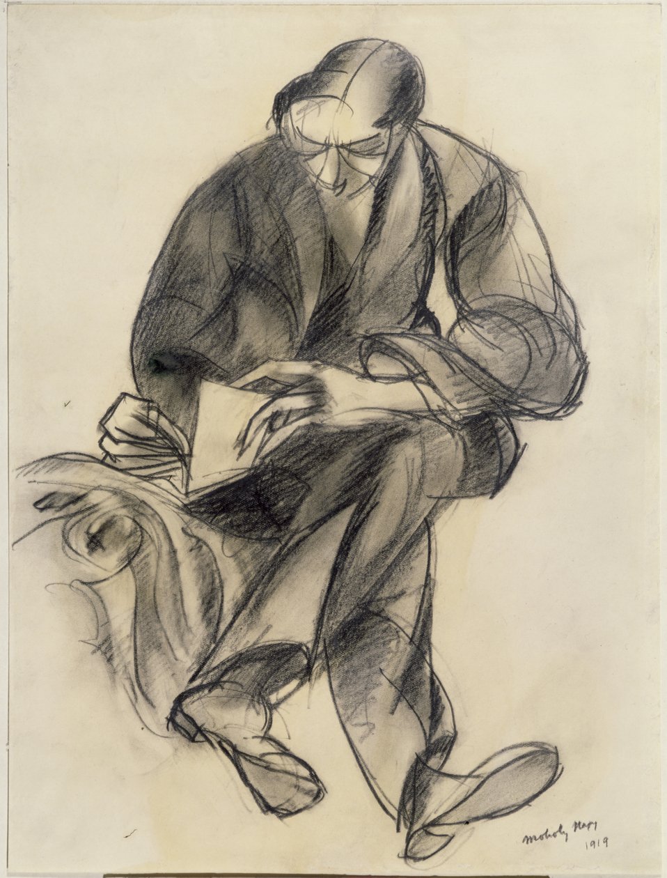 Czytanie siedzącej postaci, 1919 autorstwa Laszlo Moholy Nagy