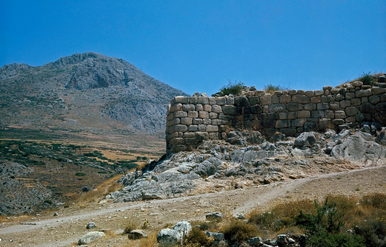 Mury akropolu: miejsce starożytnego miasta Mykeny na Peloponezie (1500-1100 pne) Grecja autorstwa Late Helladic Period Mycenaean