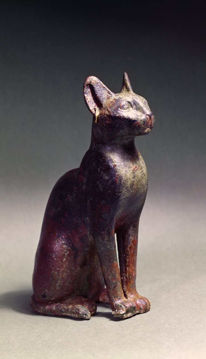 Statuetka kota ze złotymi kolczykami, święte przedstawienie bogini Bastet, ok.664-630BC (brąz) autorstwa Late Period Egyptian