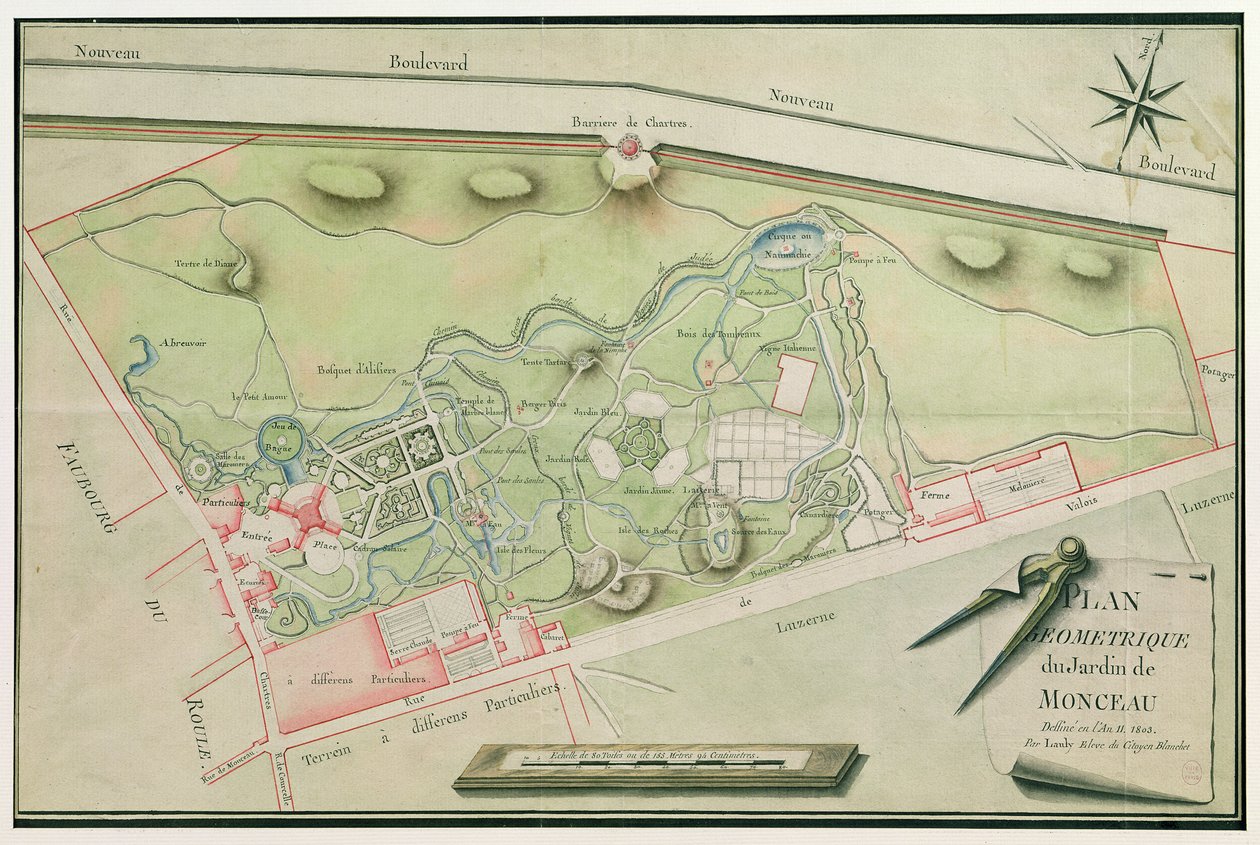 Plan Parc Monceau, 1803 (pióro i atrament i toaleta na papierze) autorstwa Lauly