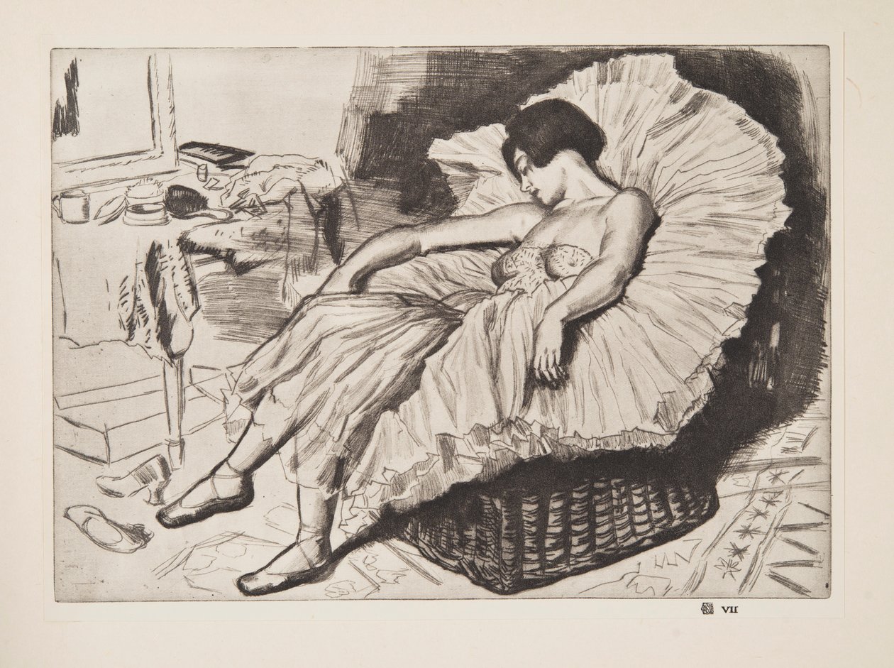 Śpiąca tancerka, wyd. 1925. autorstwa Laura Knight