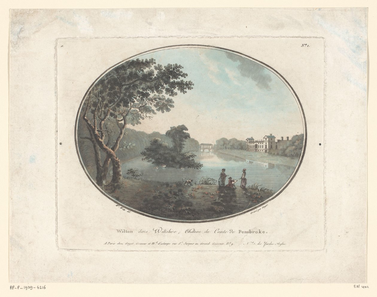 Widok na dom Wilton Wilton tańczy Willshire, Chateau du Comte de Pembroke (tytuł na obiekcie) Jardins Anglais (tytuł serii na obiekcie) Ogrody angielskie (tytuł serii) autorstwa Laurent Guyot