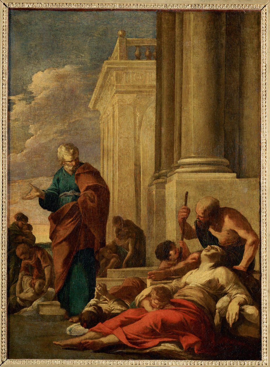 Saint Pierre guerissant les malades avec son ombre - Święty Piotr leczy chorych swoim cieniem ... autorstwa Laurent de (workshop of) La Hyre