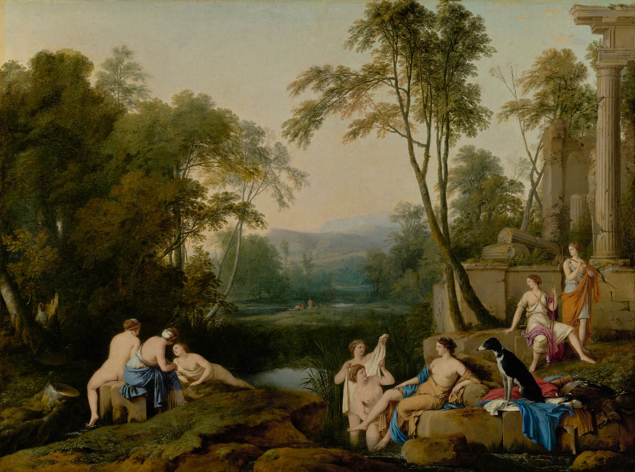 Diana i jej nimfy w krajobrazie, 1644 autorstwa Laurent de la Hyre