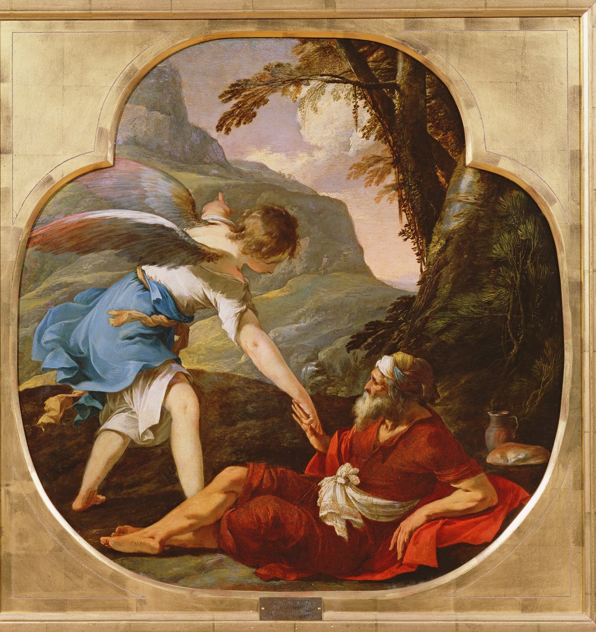 Eliasz uratowany przez anioła, ok. 1630 (olej na miedzi) autorstwa Laurent de la Hyre