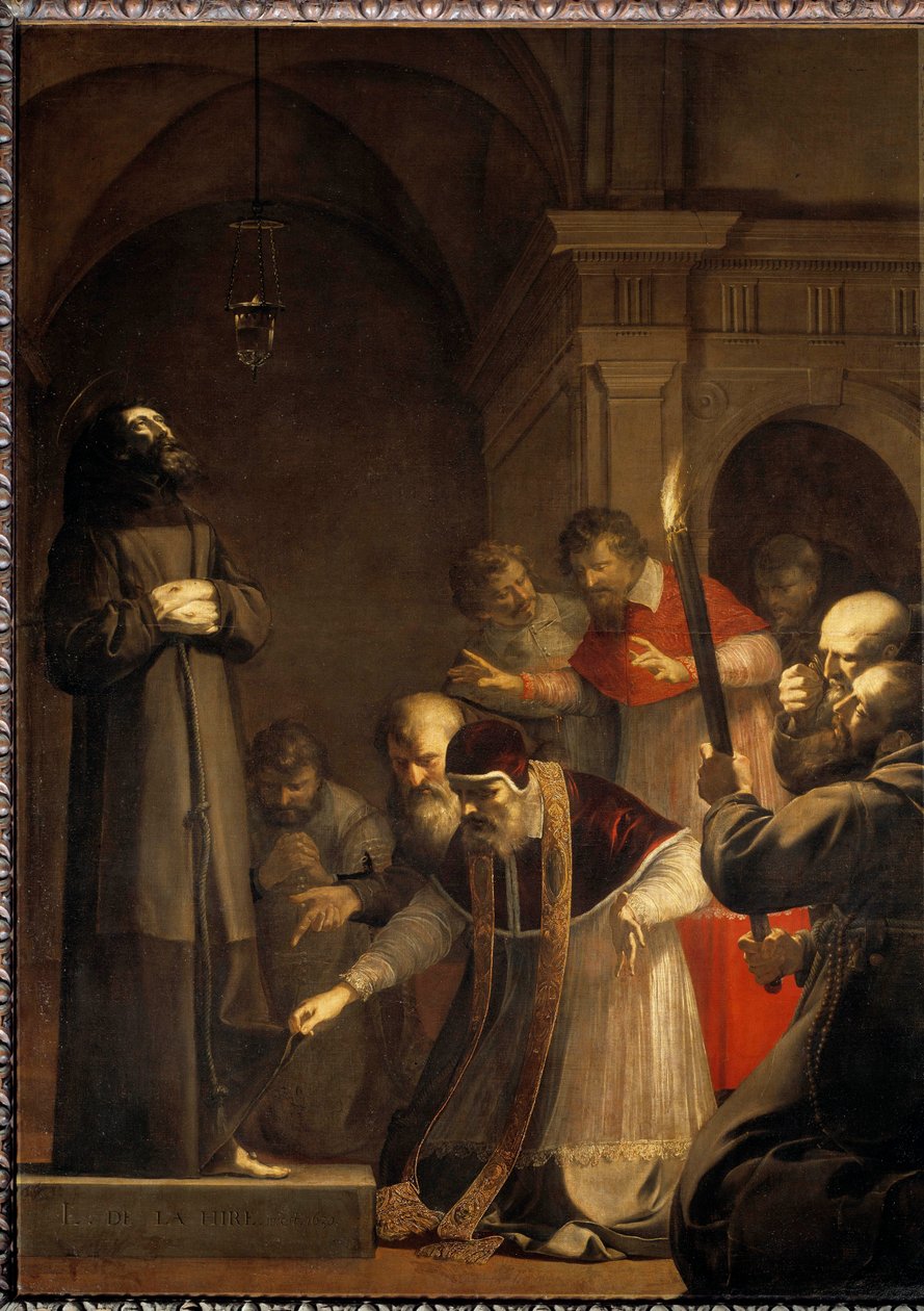 Papież Mikołaj V (1398-1455), w 1449 r. otworzył piwnicę Malarstwa św. Franciszka z Asyżu autorstwa Laurenta de La Hyre (lub La Hire autorstwa Laurent de la Hyre