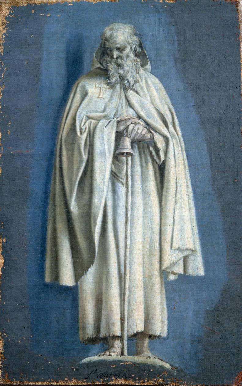Św. Antoni Wielki trzymający dzwon Obraz z camaieu na płótnie autorstwa Laurenta de La Hyre (1606-1656) XVII-wieczny Paryż. Muzeum w Luwrze autorstwa Laurent de la Hyre