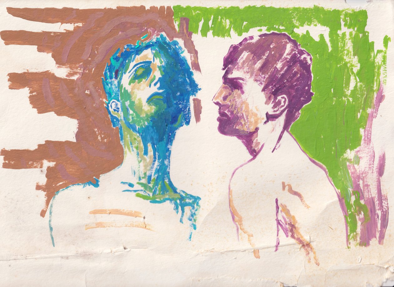 Back to Back, 2025 (akryl na papierze akwarelowym) autorstwa Laurie Michaels