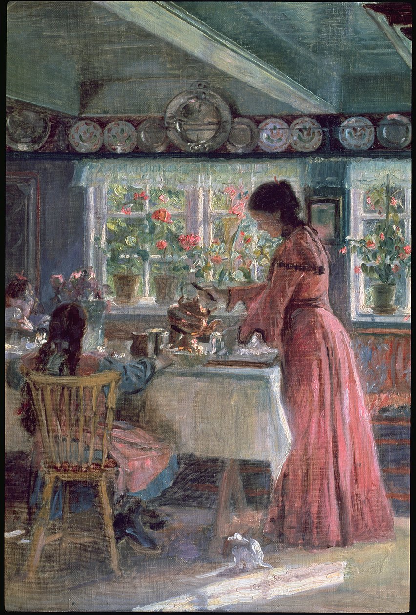 Nalewanie porannej kawy, 1906 autorstwa Laurits Regner Tuxen