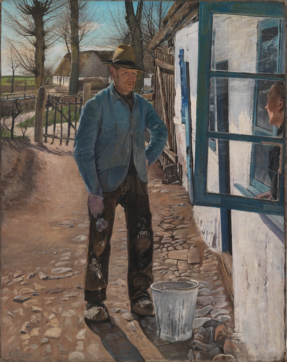 Bielenie starego domu, 1908 r. autorstwa Laurits Andersen Ring