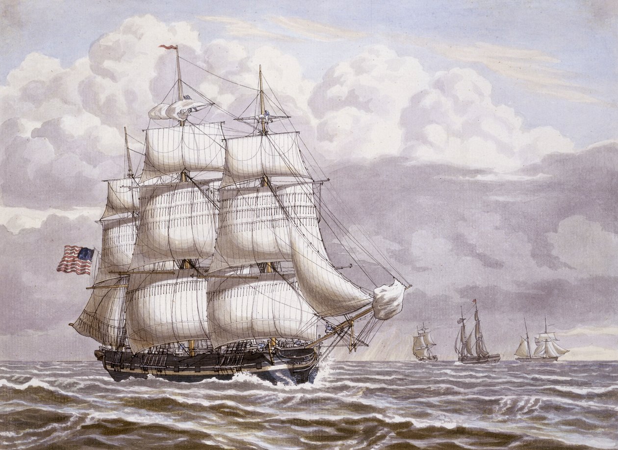 Amerykańska fregata pod żaglami, z inną żeglugą, 1832 autorstwa Lauritz Rasmus Lyngbye