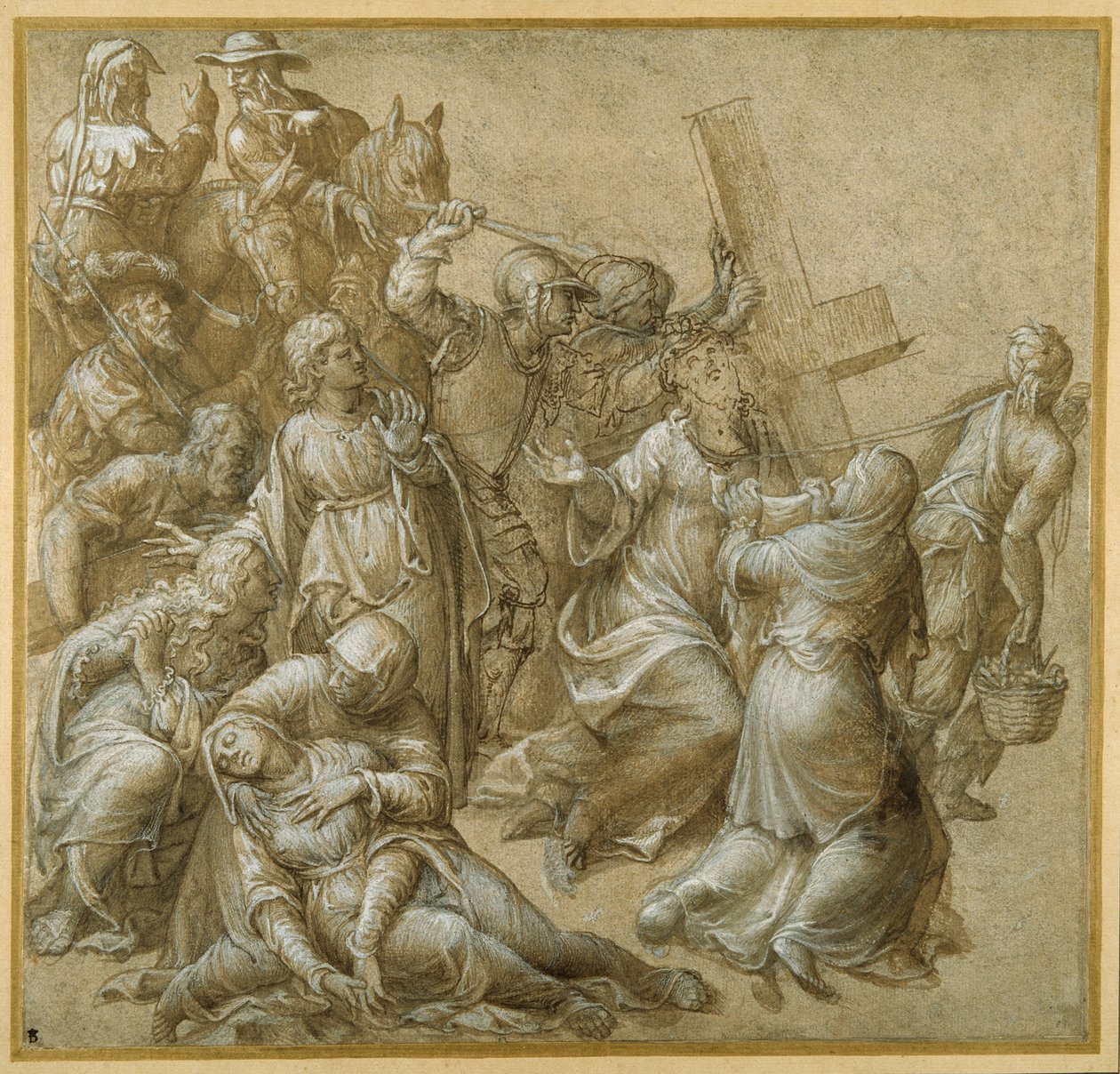 Chrystus niosący krzyż spotyka św. Weronikę (pióro i brązowy atrament z podwyższeniem) autorstwa Lavinia (attr. to) Fontana