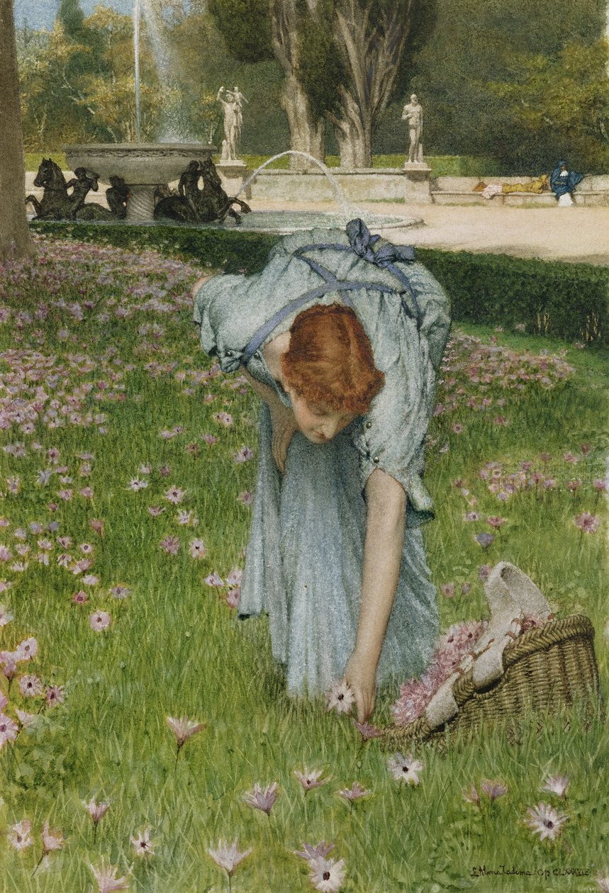 Flora - Wiosna w ogrodach Willi Borghese (wc na papierze) autorstwa Lawrence Alma Tadema
