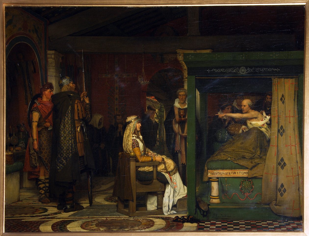 Fredegund (około 545-597), królowa Neustrii, odwiedza biskupa Pretextata z Rouen (zm. 586) na łożu śmierci (Fredegund odwiedza biskupa Praetextatus na łożu śmierci) - Obraz Sir Lawrence Alma-Tadema (Alma Tadema) (1836-1912) , olej na drewnie autorstwa Lawrence Alma Tadema