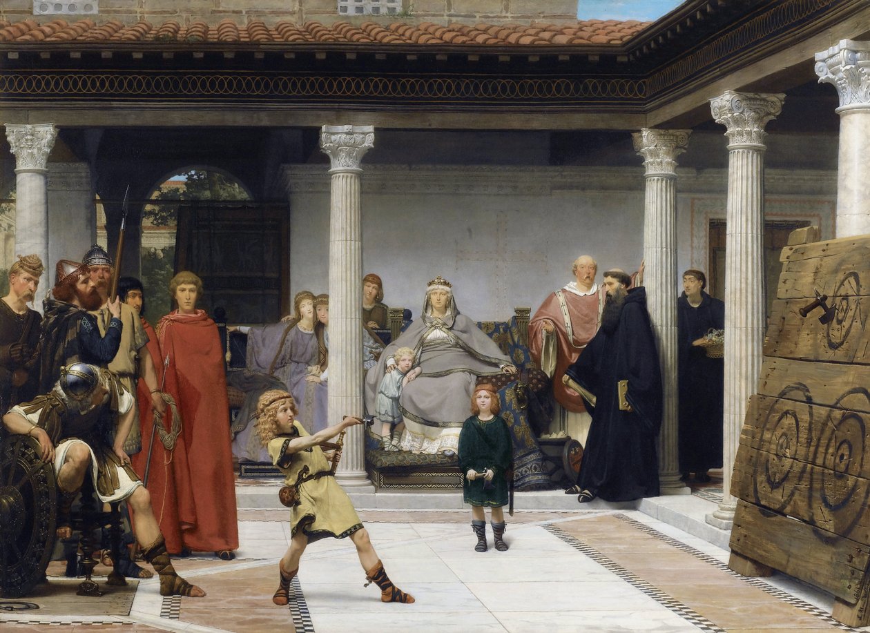 Edukacja dzieci Clotilde i Clovis - Peinture de sir Lawrence Alma-Tadema autorstwa Lawrence Alma Tadema