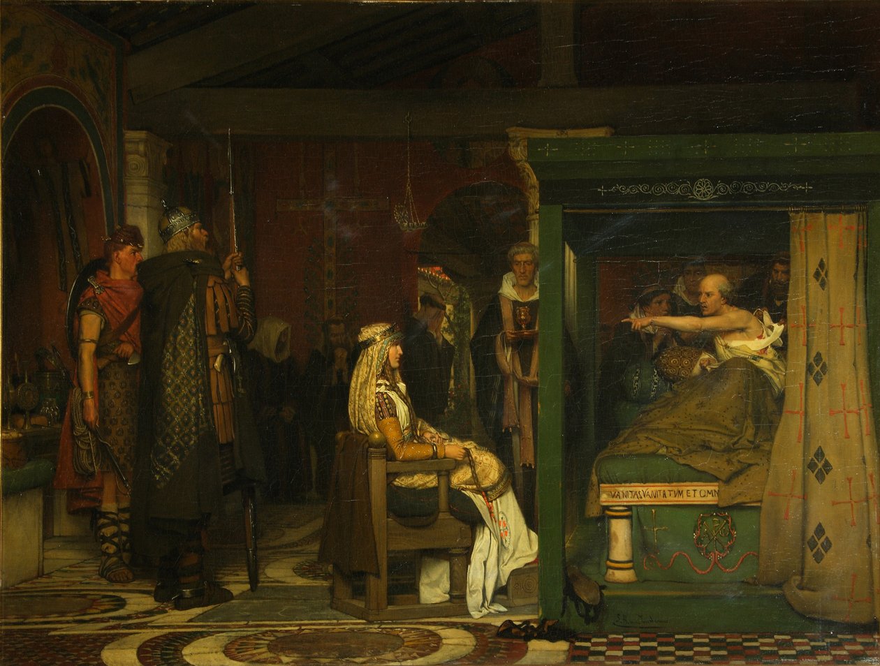 Fredegund odwiedza biskupa Prætextatusa na łożu śmierci, 1864 autorstwa Lawrence Alma Tadema