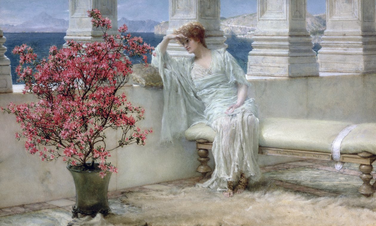 „Jej oczy są z jej myślami i są daleko”, 1897 autorstwa Lawrence Alma Tadema