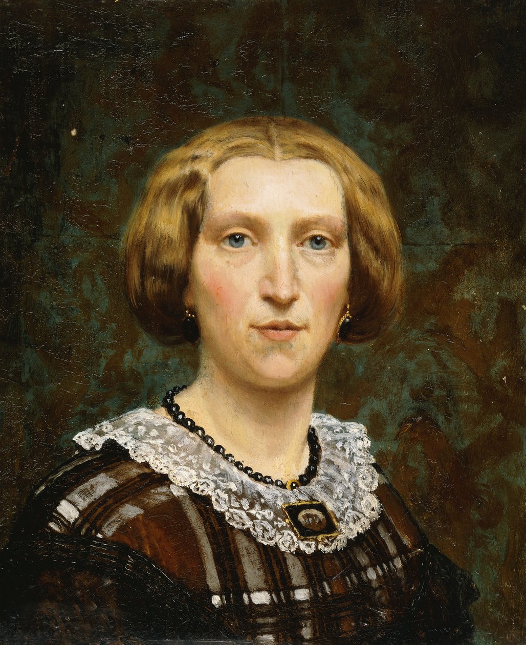 Portret Sientje Tademy, mały biust, w brązowo-białej sukni i czarnym szalu, 1860 autorstwa Lawrence Alma Tadema