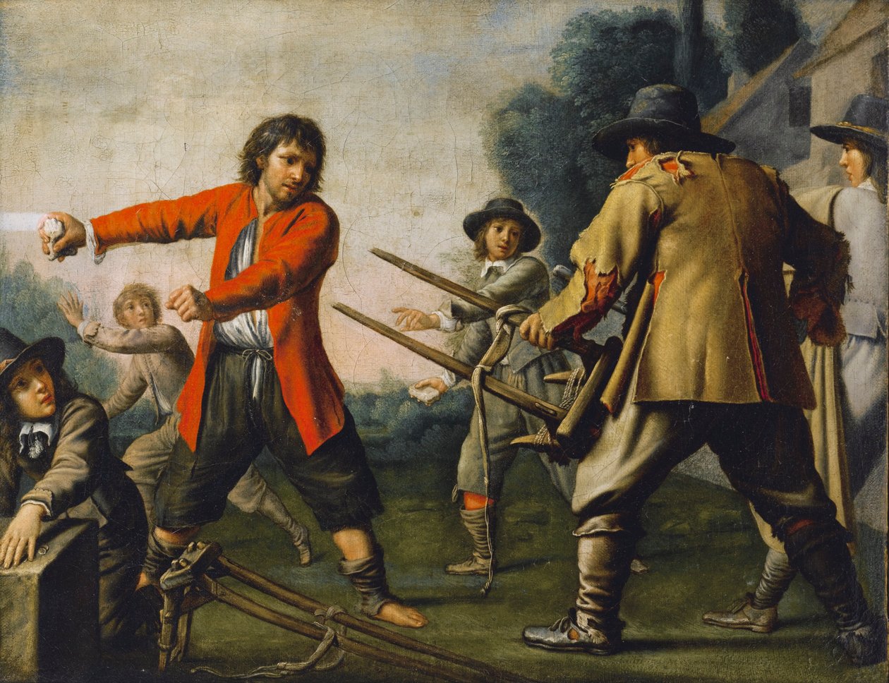 Le Maître des Cortèges - PEASANTS BRAWLING IN A LANDSCAPE autorstwa Le Nain Brothers