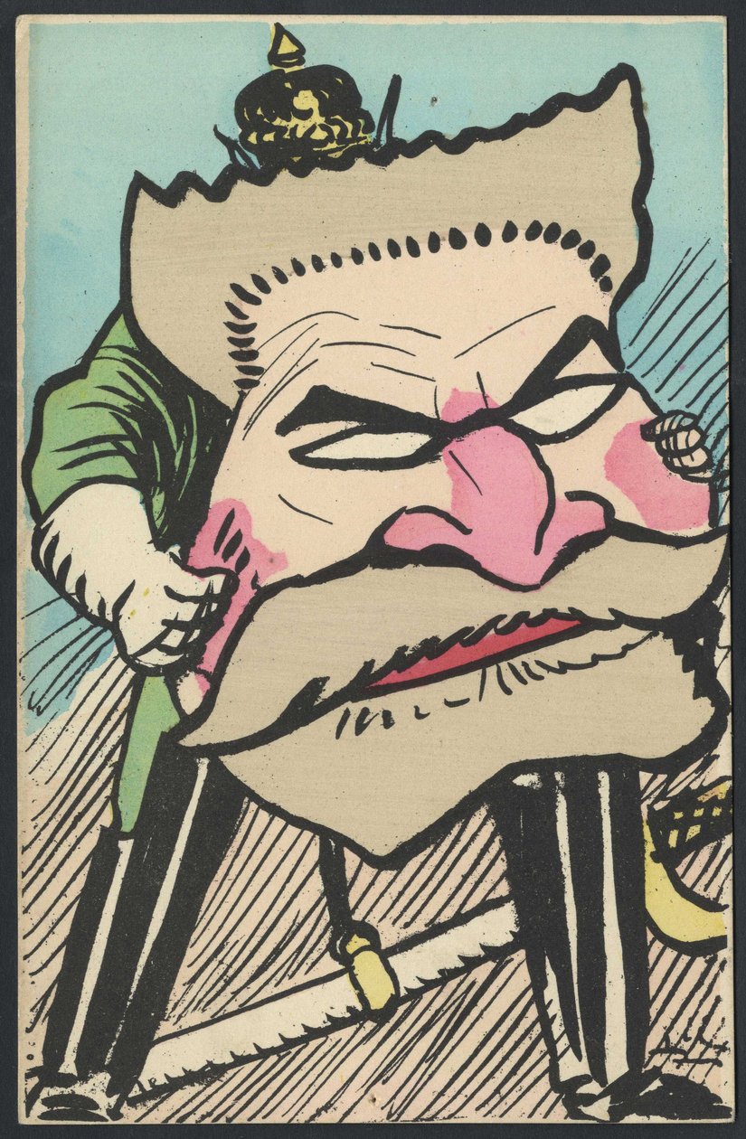 Pocztówka, Satyryka w Kolorach, ca. 1905: Niemcy Prusy, Patriotyzm - Jaures Jean - Ilustracja Leal de Camara (1877-1948) autorstwa Leal de Camara