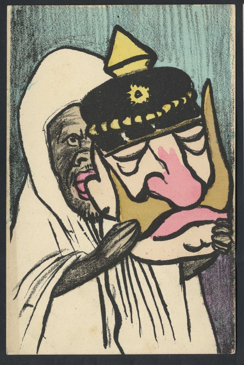 Pocztówka, Satyryka w kolorach, ok. 1905: Niemcy Prusy, Maroko - Wilhelm II - Ilustracja Leal de Camara (1877-1948) autorstwa Leal de Camara