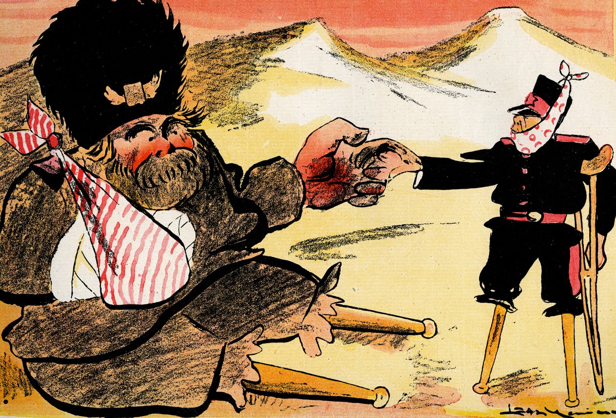 The Future Alliance – „Powinniśmy zacząć w ten sposób!” - Rosjanie i Japonia podają sobie ręce. 1904 (lito) autorstwa Leal de Camara