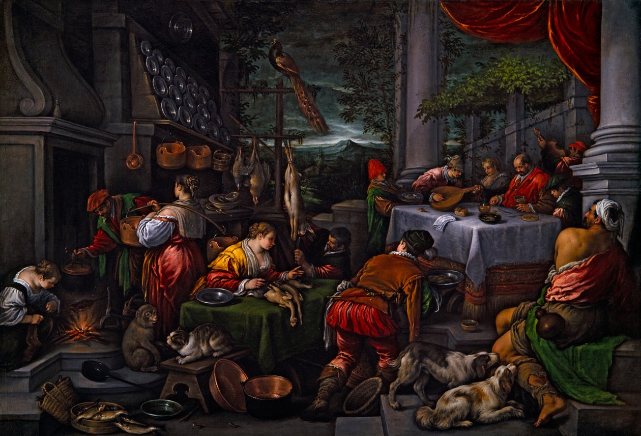 Łazarz i Dives, ok. 1570 (olej na płótnie) autorstwa Leandro Bassano