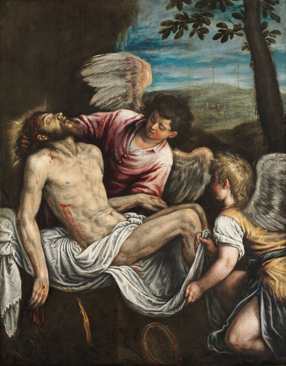 Martwy Chrystus z aniołami autorstwa Leandro Bassano
