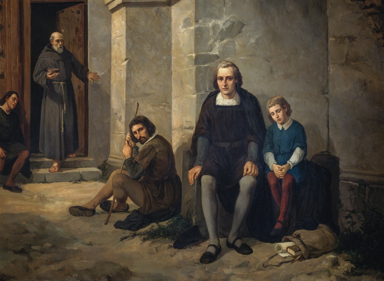 Krzysztof Kolumb z synem w klasztorze Santa Maria de La Rabida w Hiszpanii autorstwa Leandro Izaguirre