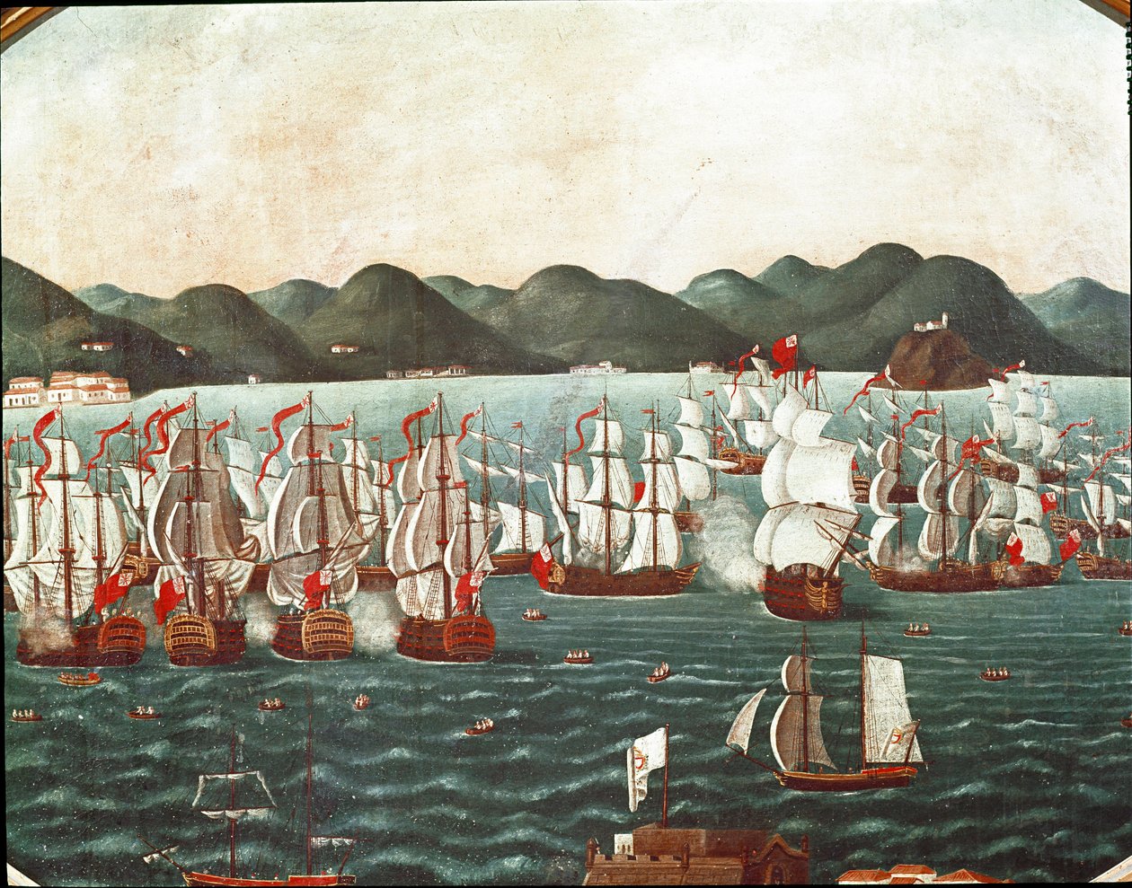 Angielskie statki w zatoce Rio de Janeiro (Malarstwo, koniec XVIII wieku) autorstwa Leandro Joachim