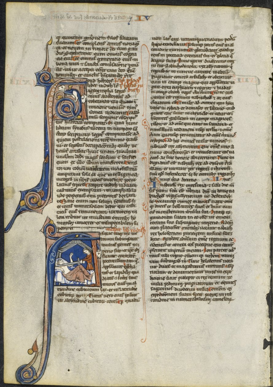 Kartka z Biblii łacińskiej: inicjał A i inicjał A: Judith ścinająca głowę Holofernesowi, ok. 1930 r. 1230-1240. autorstwa Leber Group