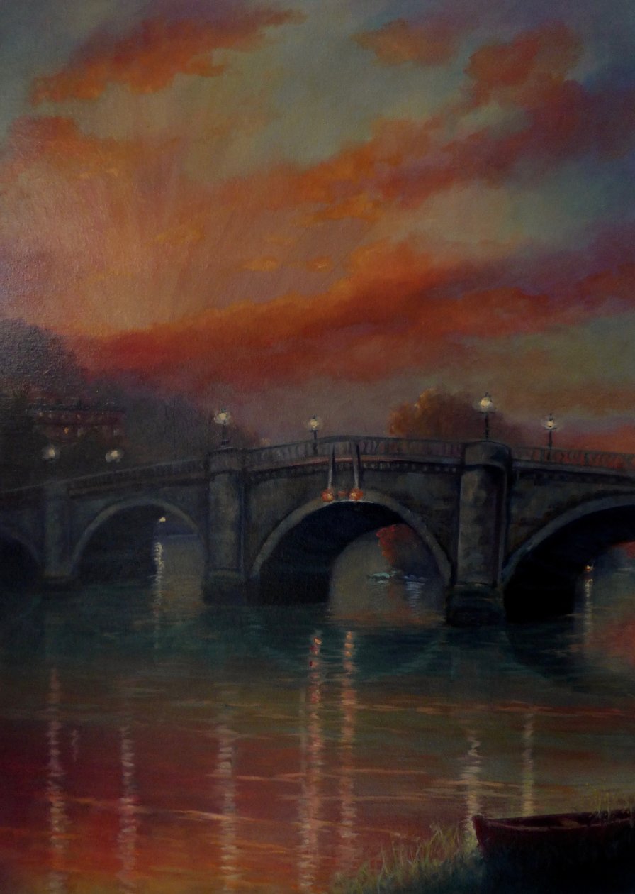 Zachód słońca na Richmond Bridge, 2022 (olej na płótnie) autorstwa Lee Campbell