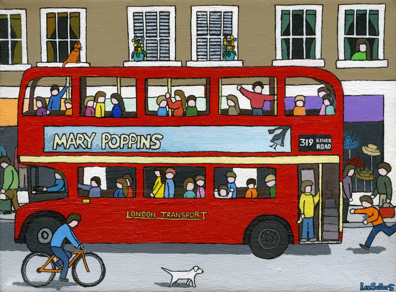 Londyński autobus, 2015 (akryl i tusz na płótnie) autorstwa Lee Sellers