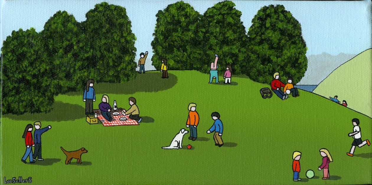 Piknik na wzgórzu, 2015 (Akryl i tusz na płótnie) autorstwa Lee Sellers