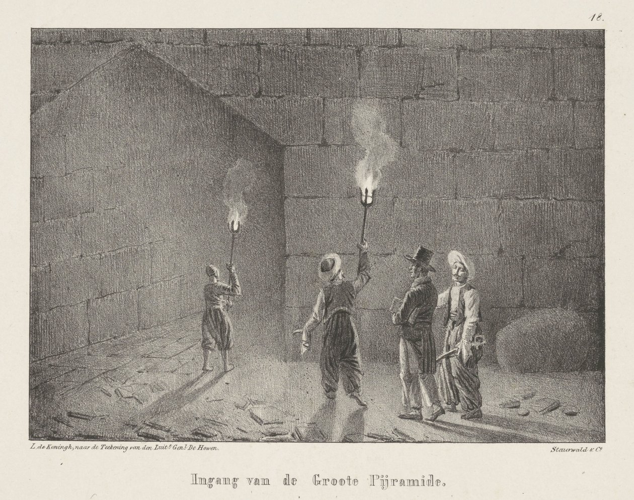 Wejście do piramidy Wejście do Wielkiej Piramidy (tytuł na obiekcie) Egipskie twarze trzecia szóstka (tytuł serii) Egipskie widoki (tytuł serii) autorstwa Leendert de Koningh