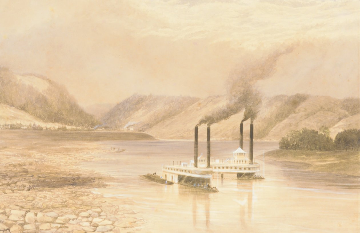 Rzeka Ohio w pobliżu Wheeling, Wirginia Zachodnia, 1859-60. autorstwa Lefevre James Cranstone