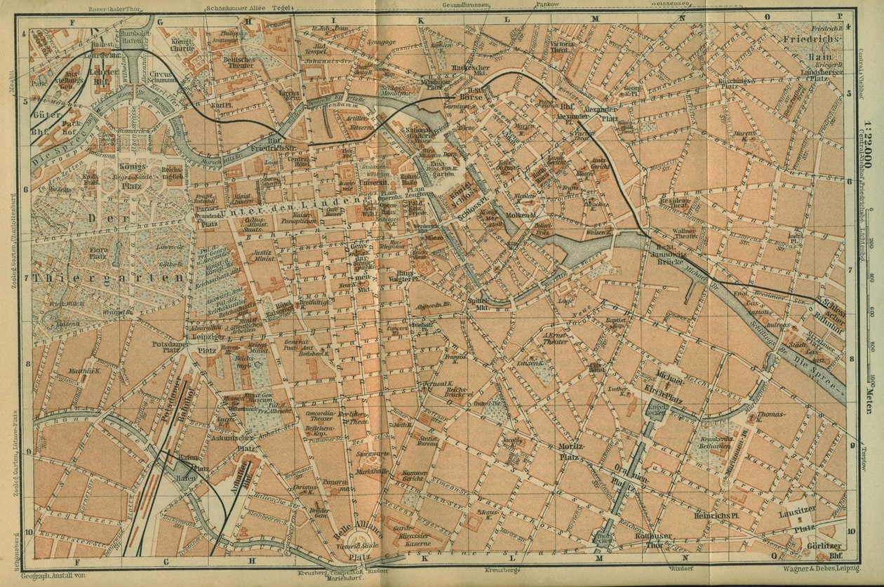 Mapa centrum Berlina, z przewodnika turystycznego Baedeker