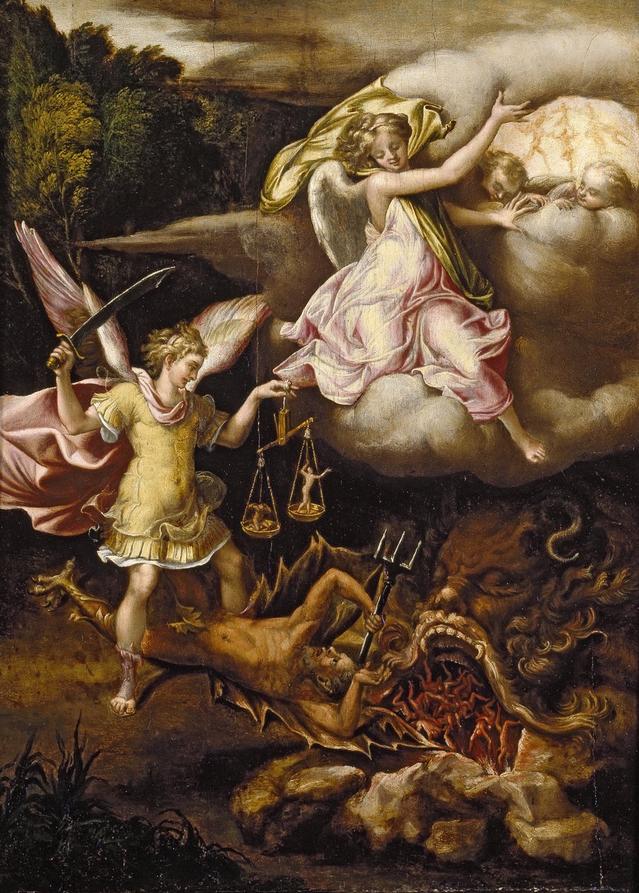 Św. Michał ujarzmiający szatana i ważący dusze zmarłych, 1540 - 1549 autorstwa Lelio Orsi da Novellara