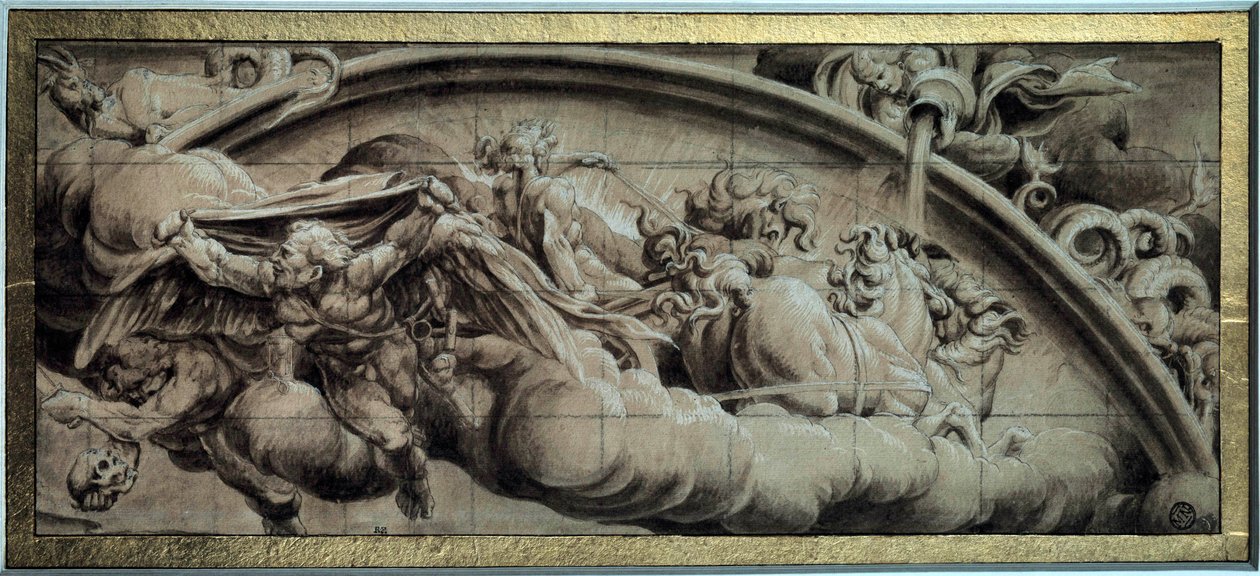 Cykl czołgu Apollo: Wieczór lub Alegoria zimy. Rysunek czarnym tuszem autorstwa Lelio Orsi (1511-1587). 16 wiek. Ciemny. 0,17x0,43m. Paryż, Luwr autorstwa Lelio Orsi da Novellara