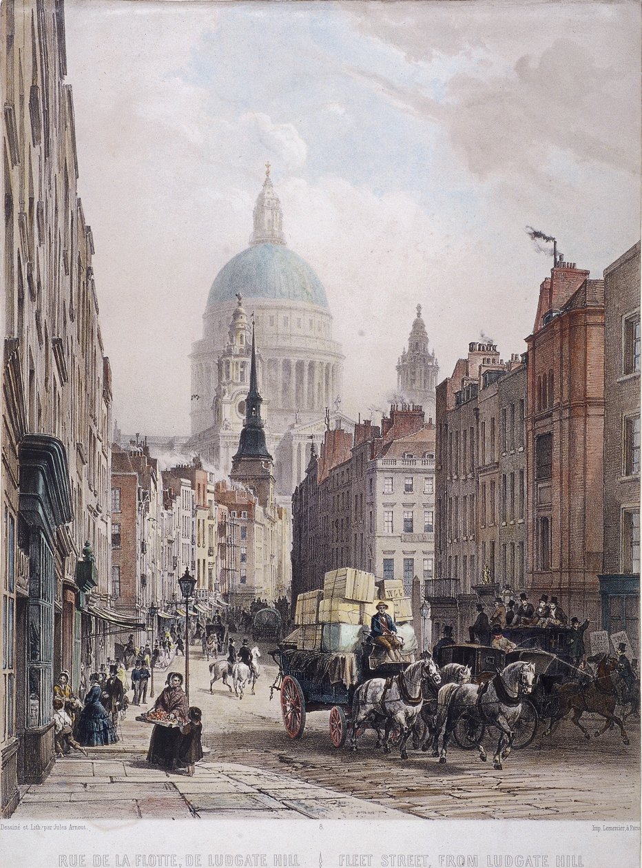 Fleet Street, Londyn, ok. 1850 autorstwa Lemercier
