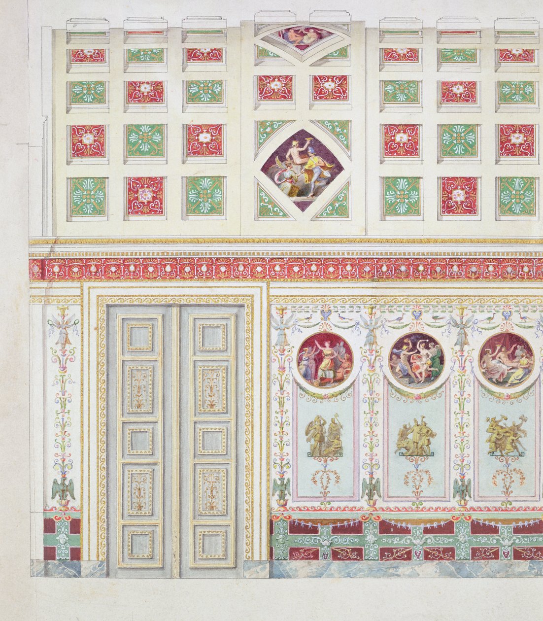 Projekt dla pokoju pisarskiego Ludwika I w rezydencji w Monachium, 1826 (wc i złoty płatek na papierze) autorstwa Leo von Klenze
