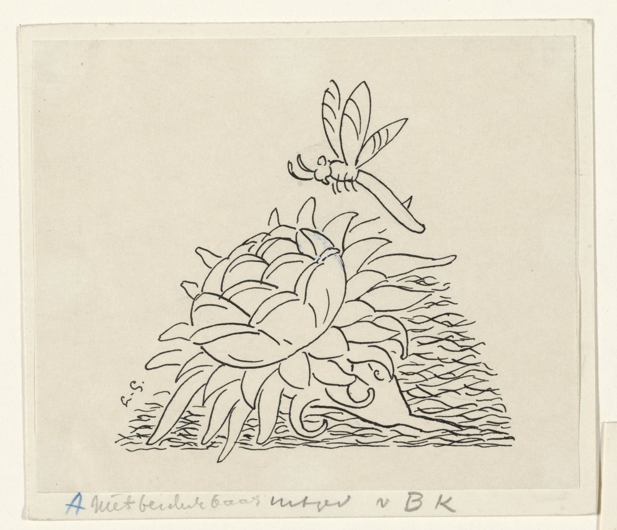 Kwiat z ważką autorstwa Leo Gestel (signed by artist)