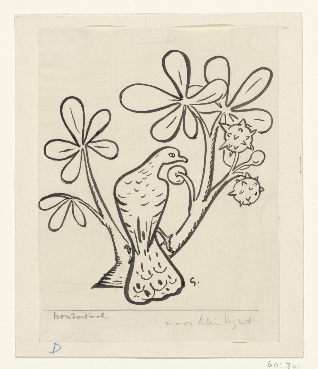 Gołąb na gałęzi kasztanowca autorstwa Leo Gestel (signed by artist)