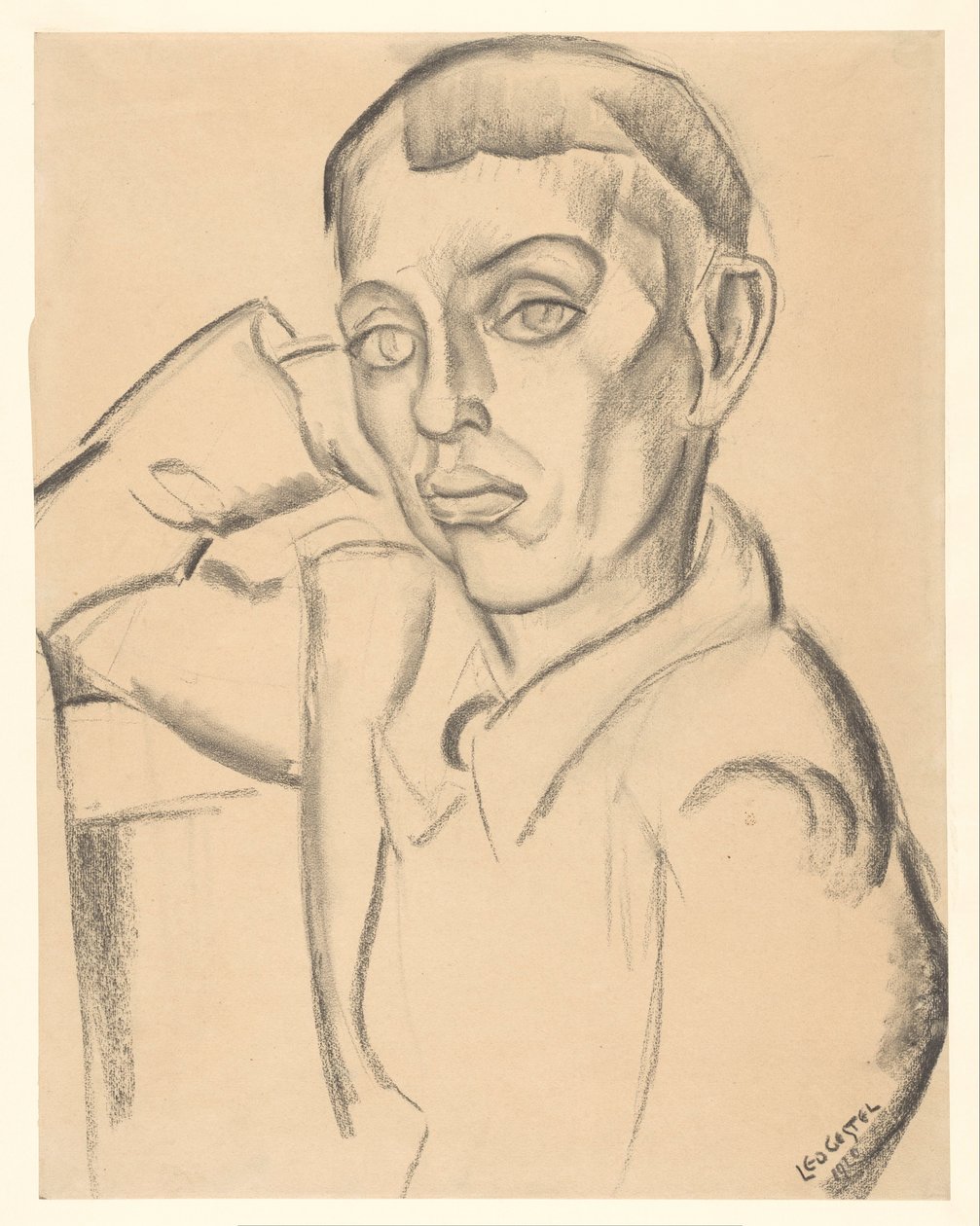 Młody mężczyzna opiera głowę na dłoni autorstwa Leo Gestel (signed by artist)